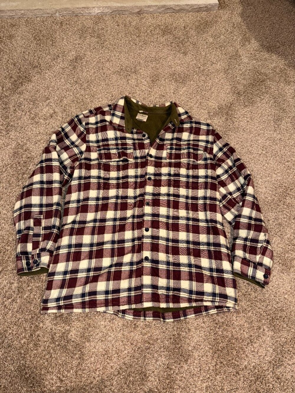 L.L. Bean Men's Fleece Lined Flannel Shirt Jacket Black Plum Plaid Size xL-753